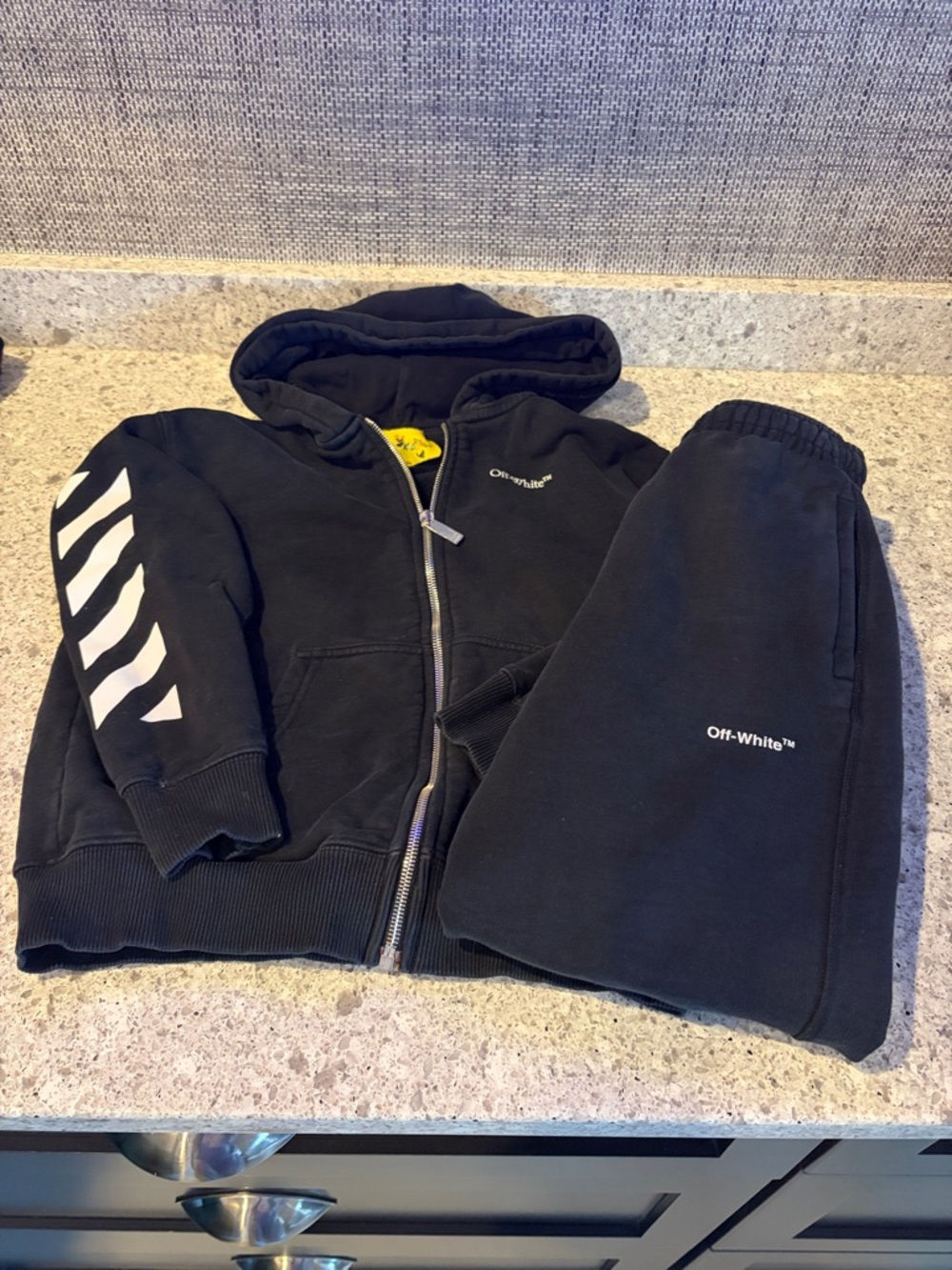 Off-White Kids Black Hoodie & Sweatpants Set with White Stripe